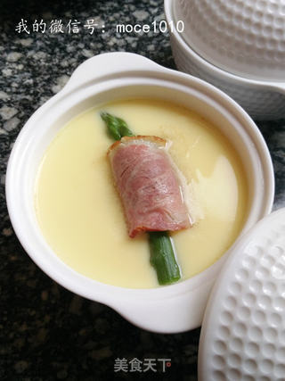 小策海鲜今日菜谱:三鲜蛋羹,小黄鱼鱼片,培根,芦笋,海鸭蛋的做法步骤:14