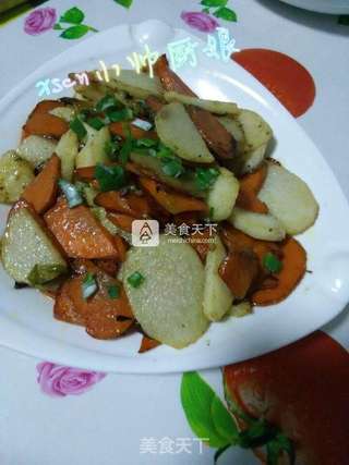 黄金白玉嘎嘣脆~山药炒胡萝卜的做法步骤:5