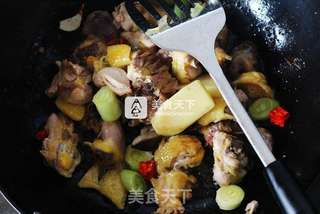 小鸡炖蘑菇(农家柴鸡榛蘑炖粉条子)的做法步骤:7