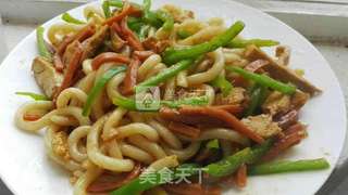 三丝炒乌冬的做法步骤:12