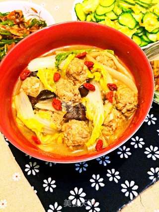 白菜香菇烧肉丸的做法步骤:10