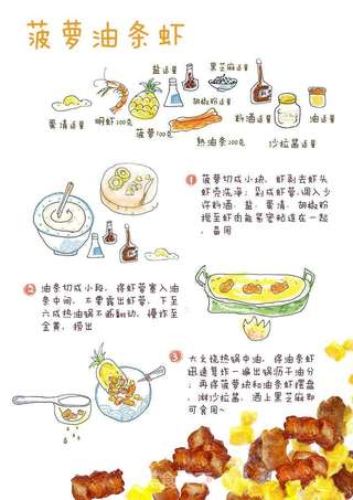 【手绘食谱】菠萝油条虾 海洋里住着很多生命 很多鱼很多虾的做法步骤:5