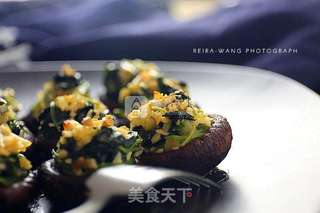 #ACA烘焙明星大赛#菠菜奶酪烤香菇的做法步骤：6