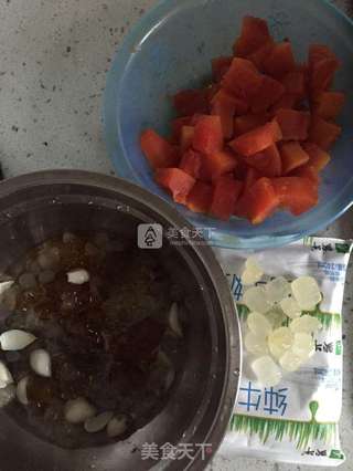 木瓜牛奶炖桃胶皂角的做法步骤:2