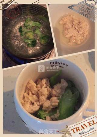 夏日美食——鸡肉西兰花鸡蛋羹的做法步骤：3