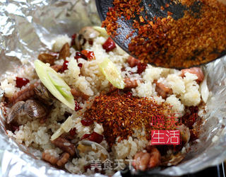 魔鬼辣锡纸海鲜炒饭的做法步骤:7