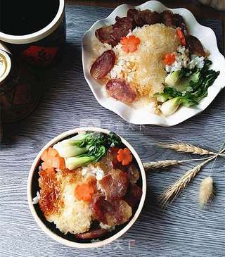香肠锅巴煲仔饭(面包机版)的做法步骤:15
