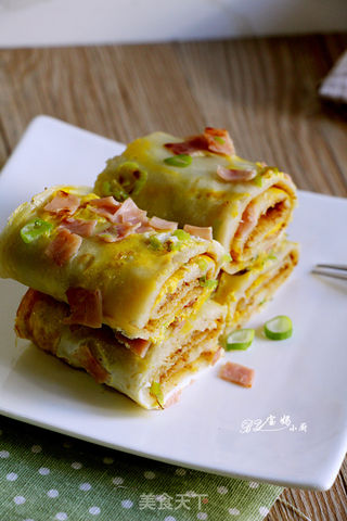 #信任之美# 火腿鸡蛋卷饼的做法步骤:11