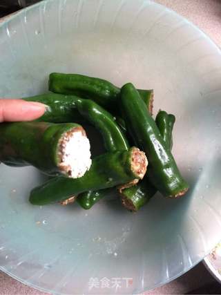 肉酿虎皮青椒的做法步骤:6