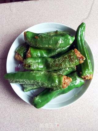 肉酿虎皮青椒的做法步骤:9