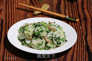 #春食野菜香#荠菜肉丝炒年糕的做法步骤:8