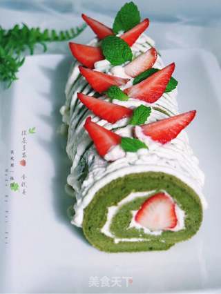 #第四届烘焙大赛暨是爱吃节#抹茶草莓蛋糕卷的做法步骤:27