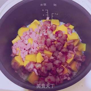 南瓜腊肠焖饭的做法步骤：3