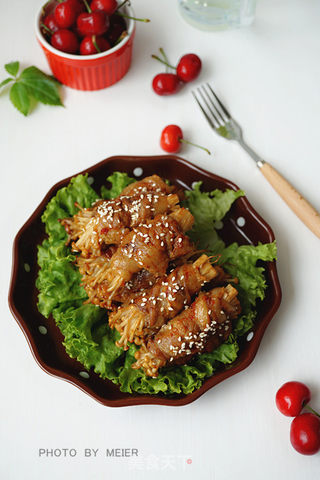 #ACA第四届烘焙大赛#造色情怀 五花肉金针菇卷的做法步骤:10