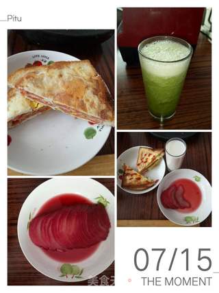 美味营养早餐 三明治+牛奶(黄瓜汁)+红酒雪梨的做法步骤:11