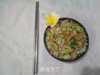 西兰花炒饭的做法步骤:7