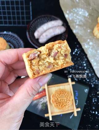 赏味中秋、乐享团圆～【金沙肉松香肠月饼】的做法步骤：34