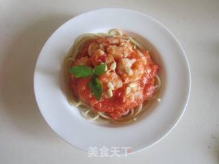 番茄虾仁意面的做法步骤:12