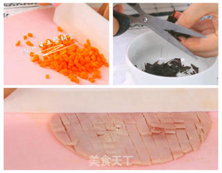虾松杂蔬芝士饭团 宝宝辅食,熟米饭+胡萝卜+熟毛豆的做法步骤:2