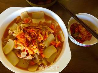 韩式辣白菜炒年糕的做法步骤:12