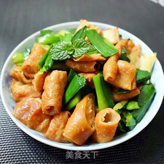 猪肠炒青蒜的做法步骤:7