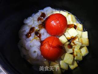 茄汁虾仁豆腐焖饭的做法步骤:8