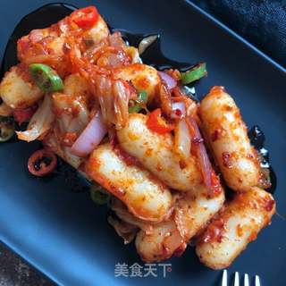 韩国泡菜炒年糕的做法步骤:7