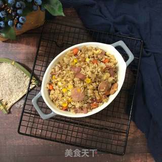 培根烤肠蛋炒饭的做法步骤:7