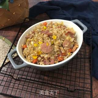 培根烤肠蛋炒饭的做法步骤:8