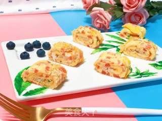 【宝宝辅食】18M+,番茄蘑菇厚蛋烧的做法步骤:19