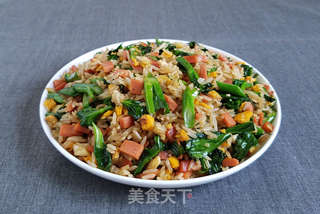 芥蓝火腿蛋炒饭的做法步骤:10