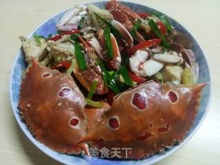姜葱炒花蟹的做法步骤:5