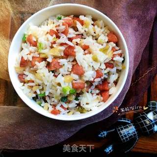 香肠榨菜炒饭的做法步骤:9
