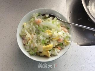 虾仁鸡蛋白菜炒饭，虾仁鸡蛋白菜拌饭的做法步骤：5