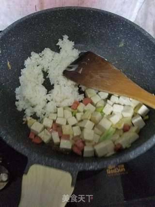 “豆腐”豆腐青菜炒米的做法步骤：4