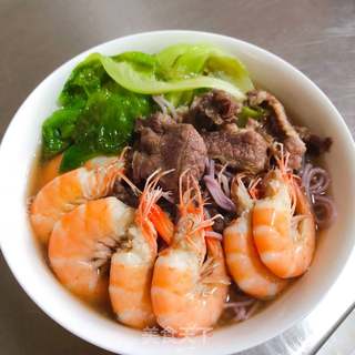 鲜虾猪展肉汤面(快手早餐)的做法步骤:8