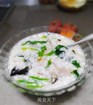 菠菜香菇水滑肉片粥的做法步骤:9