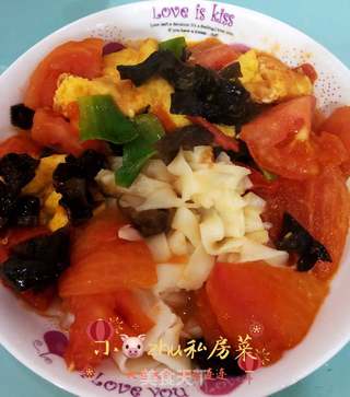 西红柿黑木耳打卤面的做法步骤:4