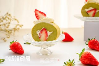 抹茶草莓蛋糕卷的做法步骤:11