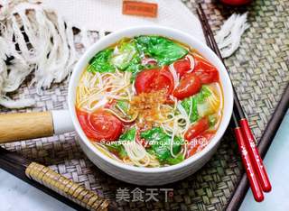 番茄生菜汤面的做法步骤:8
