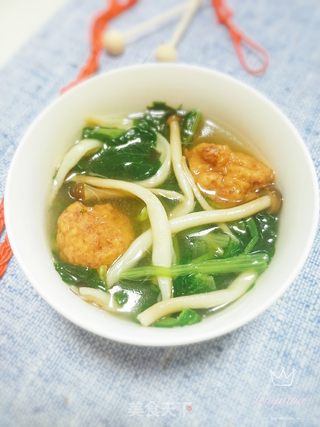 懒人快手汤～青菜蘑菇肉丸汤的做法步骤：6