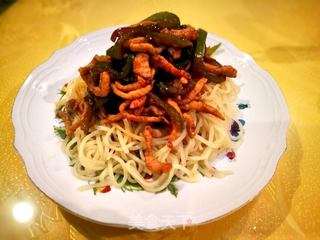 青椒肉丝盖面的做法步骤:9