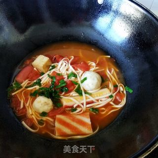 番茄火锅丸子面的做法步骤:5