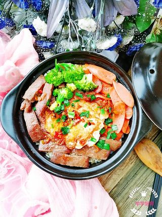 牛排煲仔饭的做法步骤:10