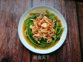 快手小炒:小红虾泼茼蒿的做法步骤:10