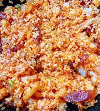 ##腊味#腊肠辣白菜炒饭的做法图解9