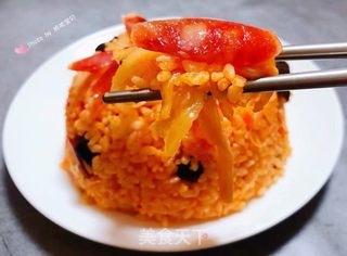 ##腊味#腊肠辣白菜炒饭的做法图解15