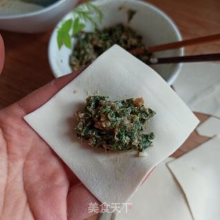 三种荠菜鲜肉馄饨的包法的做法步骤:5