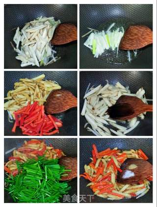 杏鲍菇甜椒炒韭菜的做法步骤：4