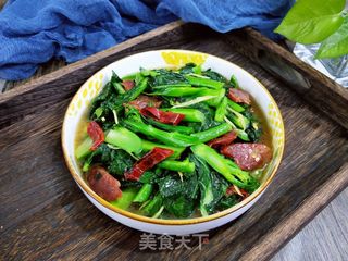 腊肠炒芥兰 的做法步骤:13